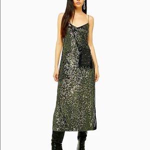 Long Olive Sequin Dress from Top Shop